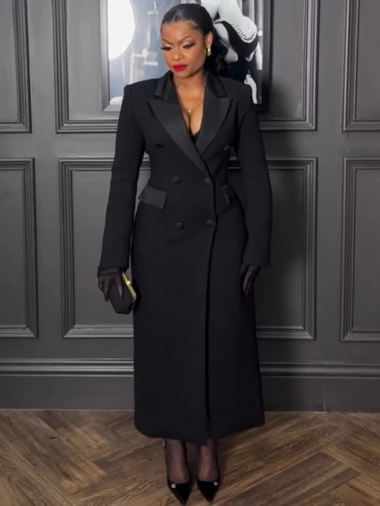 Plus Size Spring Autumn New Solid Color Matching V-Neck Long Sleeves Fashion Commuting Slim Fit Elegant Style Long Maxi Dress